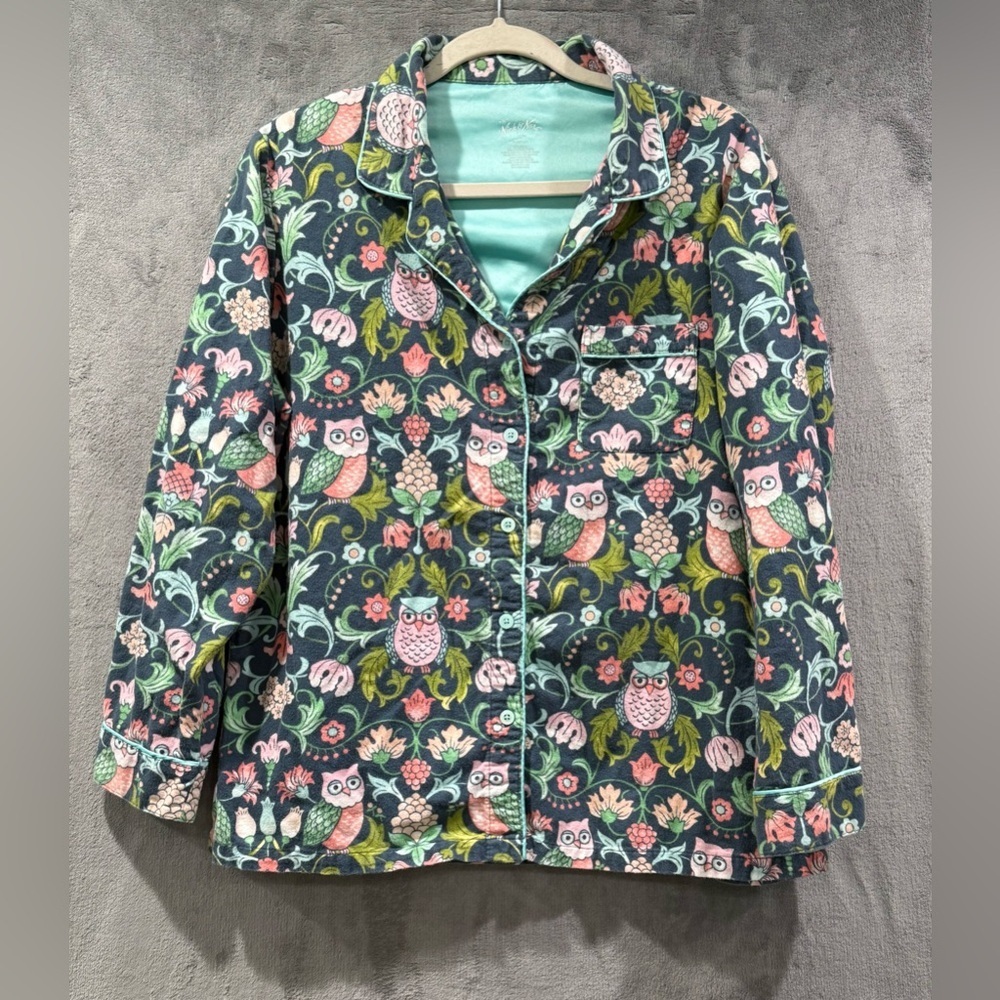 Nick & Nora Owl‎ Print Womens Pajama Top Button-Down Size L